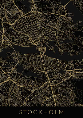 Stockholm Map Black Gold