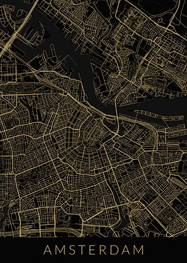 Amsterdam Map Black Gold