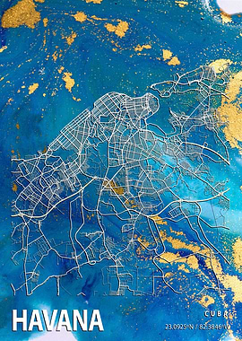 Havana Map Cuba marble
