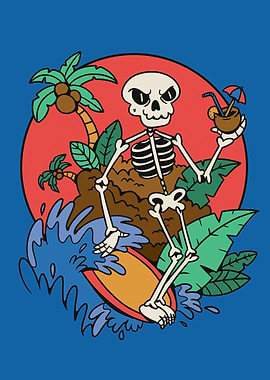 Surfing skeleton tattoo