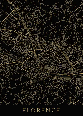 Florence Map Black Gold