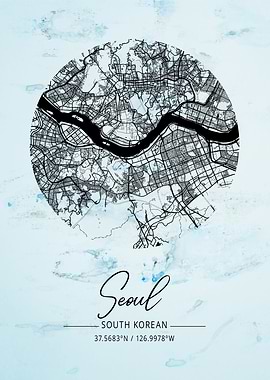 Seoul Alpha Watercolor Map