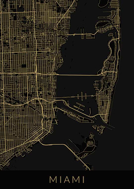 Miami Map Black Gold