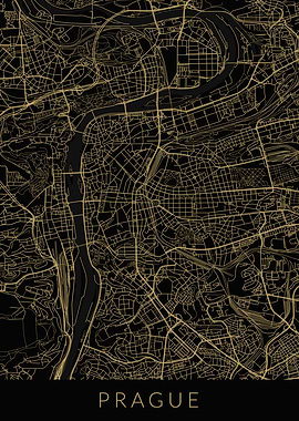 Prague Map Black Gold
