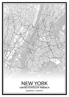 New York White Map