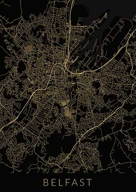 Belfast Map Black Gold