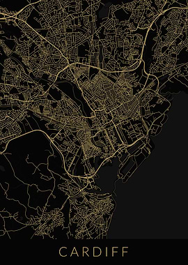 Cardiff Map Black Gold