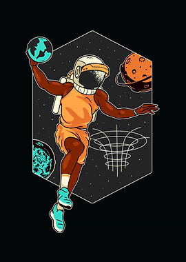 Astronaut basketball dunk