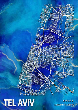 Tel Aviv Map Israel marble