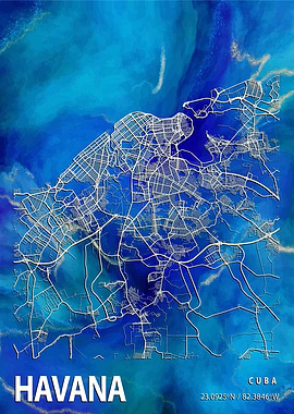Havana Map Cuba marble