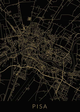 Pisa Map Black Gold Italy