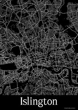 Islington UK Black Map