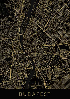 Budapest Map Black Gold