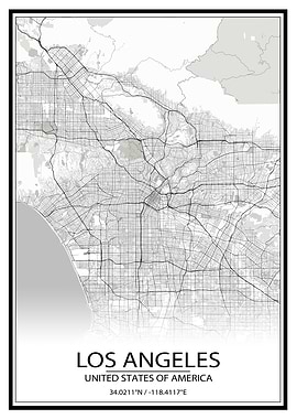 Los Angeles White Map