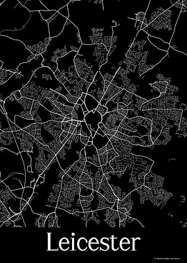 Leicester UK Black Map