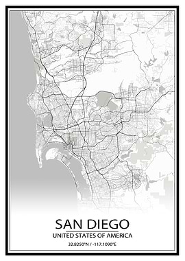 San Diego White Map