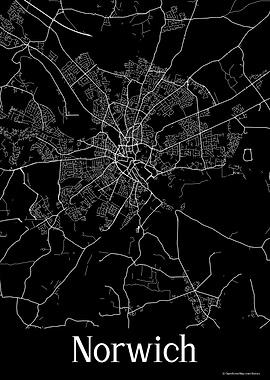 Norwich UK Black Map