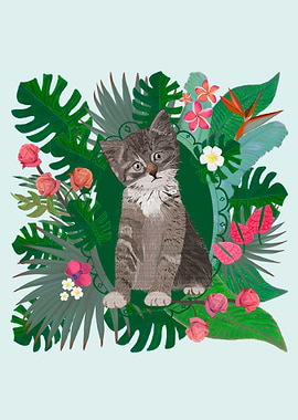 Cute cat and flowers