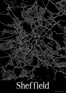 Sheffield UK Black Map