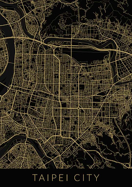 Taipei City Map Black Gold