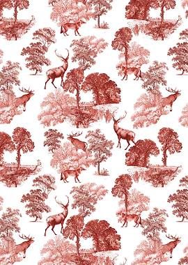 Classic Red Toile Deer