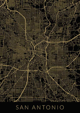 San Antonio Map Black Gold
