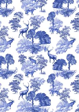 Classic Blue Toile Deer
