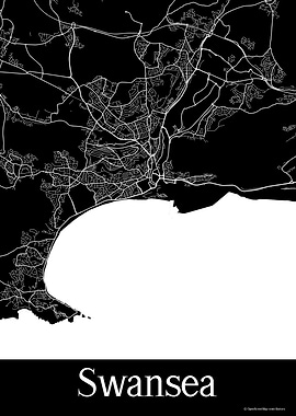 Swansea UK Black Map