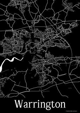 Warrington UK Black Map