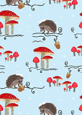 Winter fauna with hedgehog