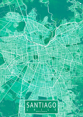 Santiago Map Watercolor