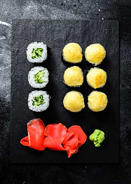 Sushi rolls with cucumber