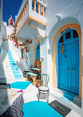 Greek street, blue sky