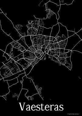 Vaesteras Sweden Black Map