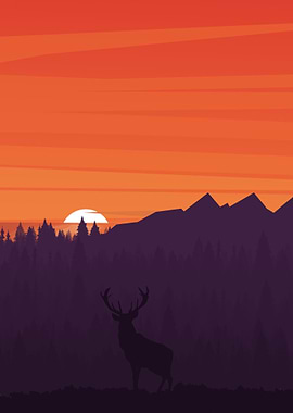 Deer and sunset in mount