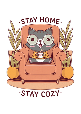 Stay Cozy Cat Kawaii Art