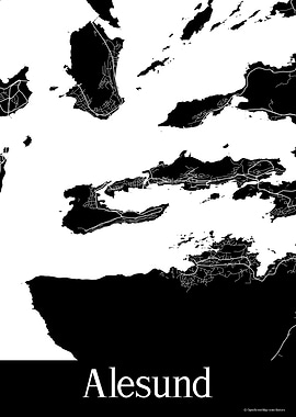 Alesund Norway Black Map