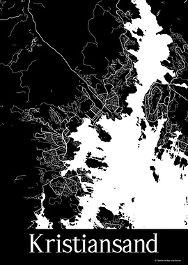 Kristiansand Black Map
