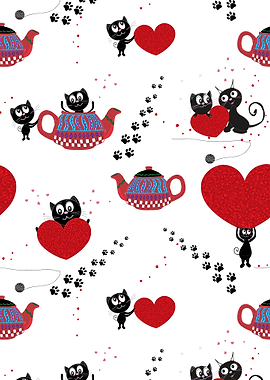 Teapots with black cats