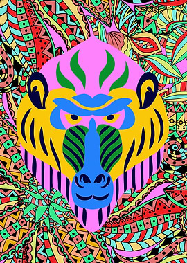 Vibrant Colorful Baboon