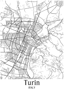 Turin City Map Italy white