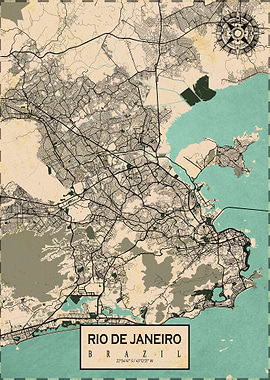 Rio de Janeiro Map Vintage