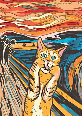 Scream cat oil painting