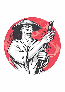 Japanese samurai in moon