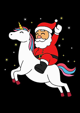 Santa Riding Unicorn Xmas