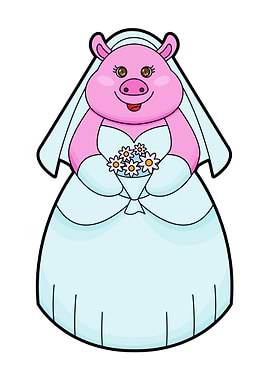 Pig Bride Bunch of Flowers