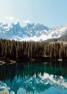 Mountain by Lake at Forest