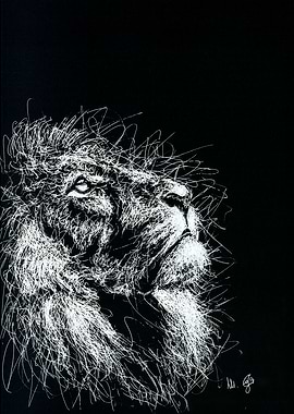 lion portrait in scribble