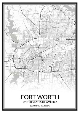 Fort Worth White Map