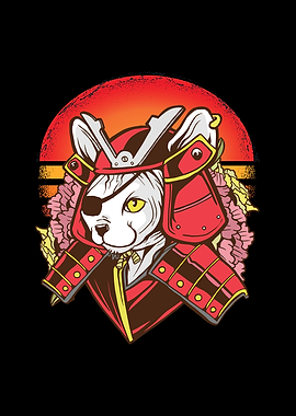 Retro Samurai Warrior Cat